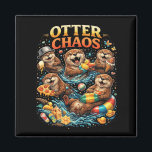 Otter Chaos Magnet<br><div class="desc">A playful illustration of mischievous otters splashing in water while enjoying snacks,  toys,  and summer fun in a burst of joyful chaos.</div>