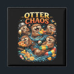 Otter Chaos Magnet<br><div class="desc">A playful illustration of mischievous otters splashing in water while enjoying snacks,  toys,  and summer fun in a burst of joyful chaos.</div>