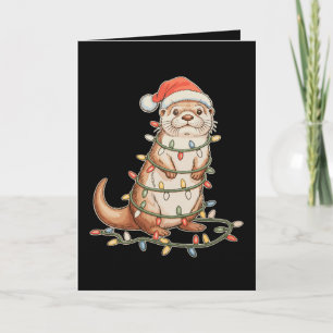 Otter Christmas Animal Santa Hqt Xmas Lights Card