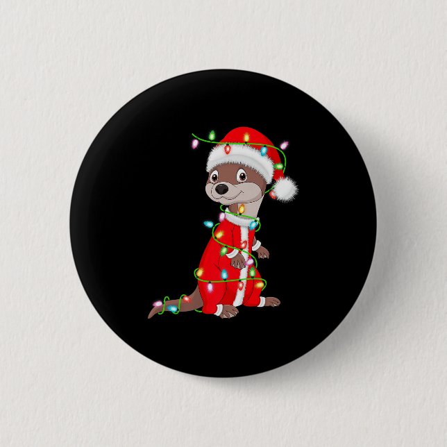 Otter Christmas Lights Santa Costume Cute Animal X 6 Cm Round Badge (Front)