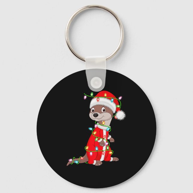 Otter Christmas Lights Santa Costume Cute Animal X Key Ring (Front)