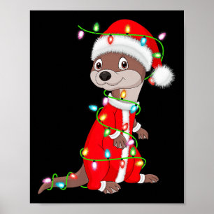 Otter Christmas Lights Santa Costume Cute Animal X Poster