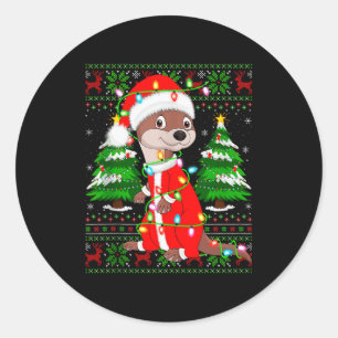 Otter Christmas Lights Santa Costume Ugly Xmas Swe Classic Round Sticker