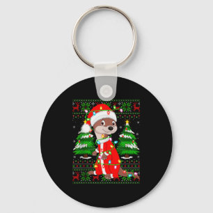 Otter Christmas Lights Santa Costume Ugly Xmas Swe Key Ring