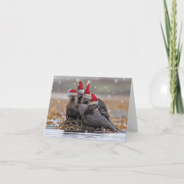 Otter Christmas Party Holiday Card (Front)