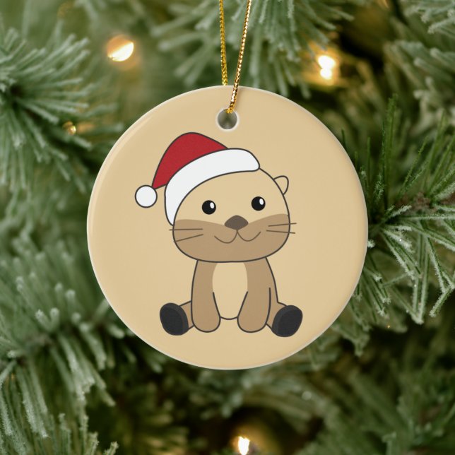 Otter Christmas Snow Winter Animals Otter Ceramic  Tree Decoration (Tree)