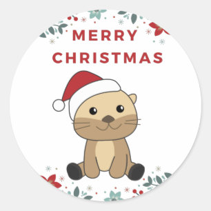 Otter Christmas Snow Winter Animals Otter Classic  Round Sticker