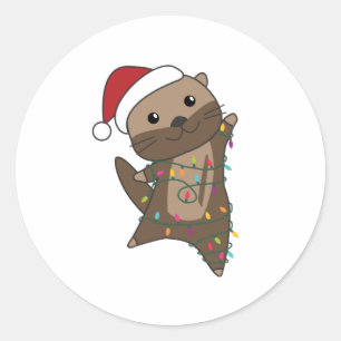 Otter Christmas Snow Winter Animals Otter Classic Round Sticker