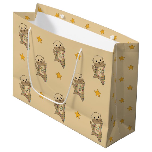 Otter Christmas Snow Winter Animals Otter Large Gi Gift Bag (Front Angled)