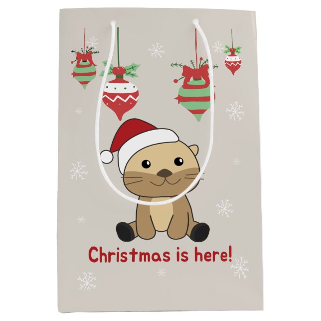 Otter Christmas Snow Winter Animals Otter Medium G Gift Bag (Front)