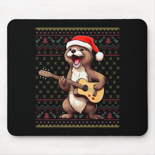 Otter Christmas Ugly Shirts Otter Playing Guitar X Mouse Pad (Front)
