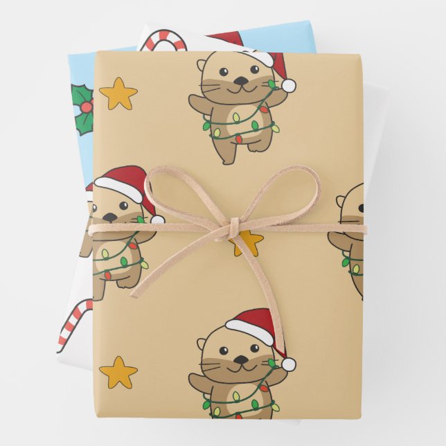 Otter Christmas Winter Animals Holiday Otters Wrapping Paper Sheet (In situ)