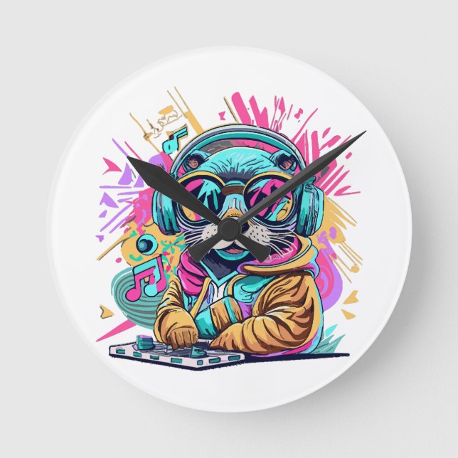 otter Dj 90s vibes Round Clock (Front)