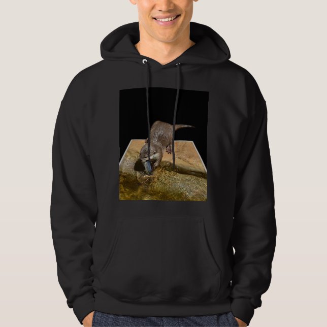 Otter Eating Fish, Mens Black Sweatshirt (Front)