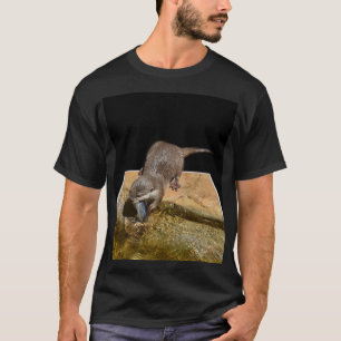 Otter Eating Fish, Mens Black T-shirt