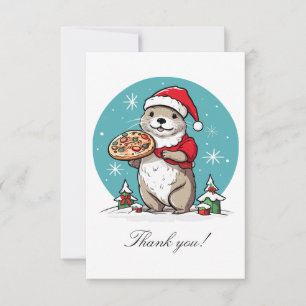 Otter eating pizza Christmas  Thank You Card