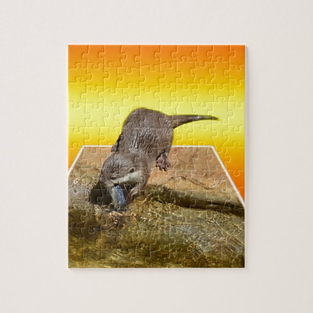 Otter Eating Tasty Fish By His Pond, Jigsaw Puzzle (Vertical)