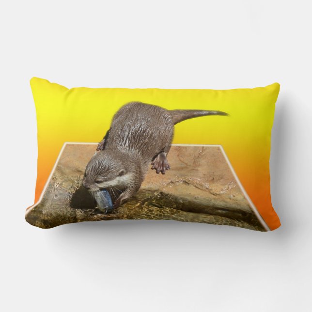 Otter Eating Tasty Fish By His Pond, Lumbar Cushion (Front)