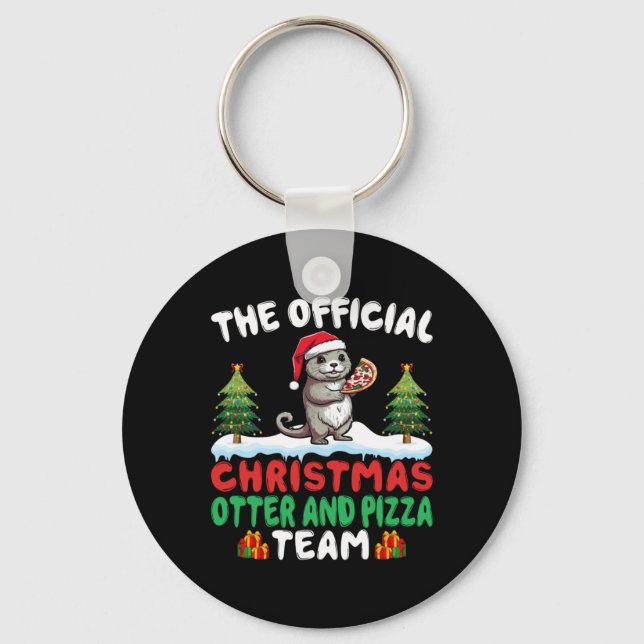 Otter Eating Zza Santa Hat Xmas Light Christmas  Key Ring (Front)