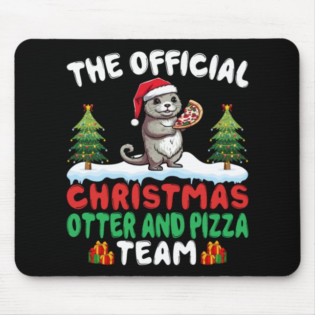 Otter Eating Zza Santa Hat Xmas Light Christmas T  Mouse Pad (Front)
