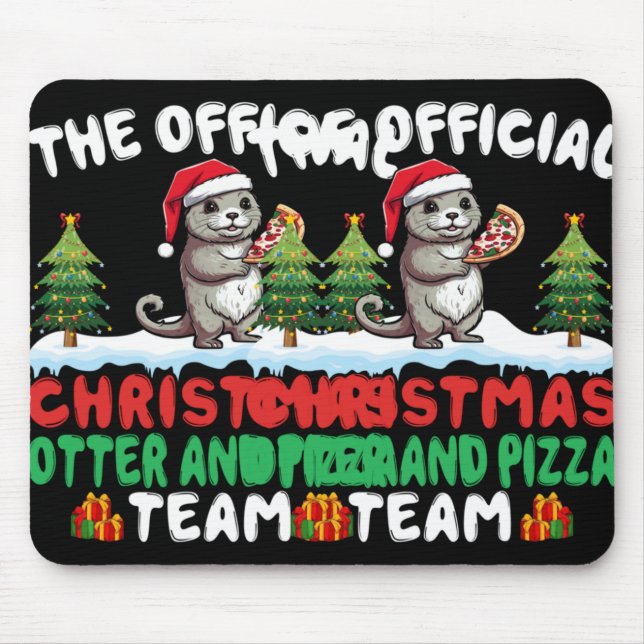 Otter Eating Zza Santa Hat Xmas Light Christmas T  Mouse Pad (Front)