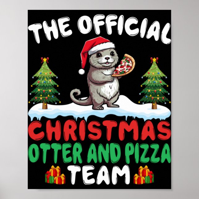 Otter Eating Zza Santa Hat Xmas Light Christmas T  Poster (Front)