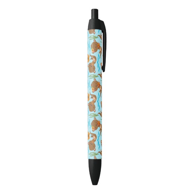 Otter Family Orange Flowers Floral Aquatic Animal Black Ink Pen (Bottom (Vertical))