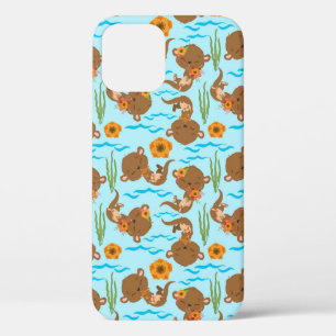 Otter Family Orange Flowers Floral Aquatic Animal iPhone 12 Case