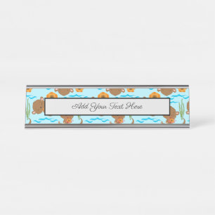Otter Family Orange Flowers Floral Aquatic Animals Desk Name Plate