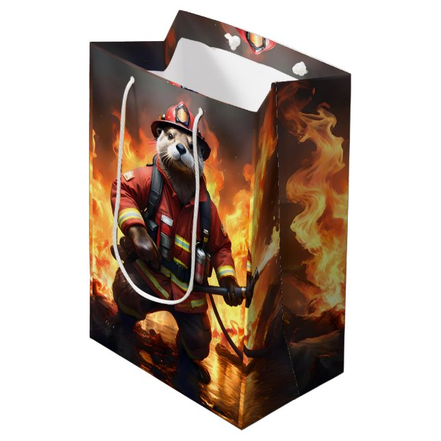 Otter Firefighter, Medium Gift Bag (Front Angled)