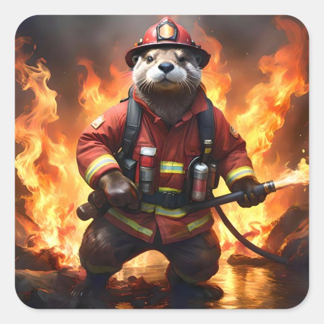 Otter Firefighter, Square Sticker (Front)