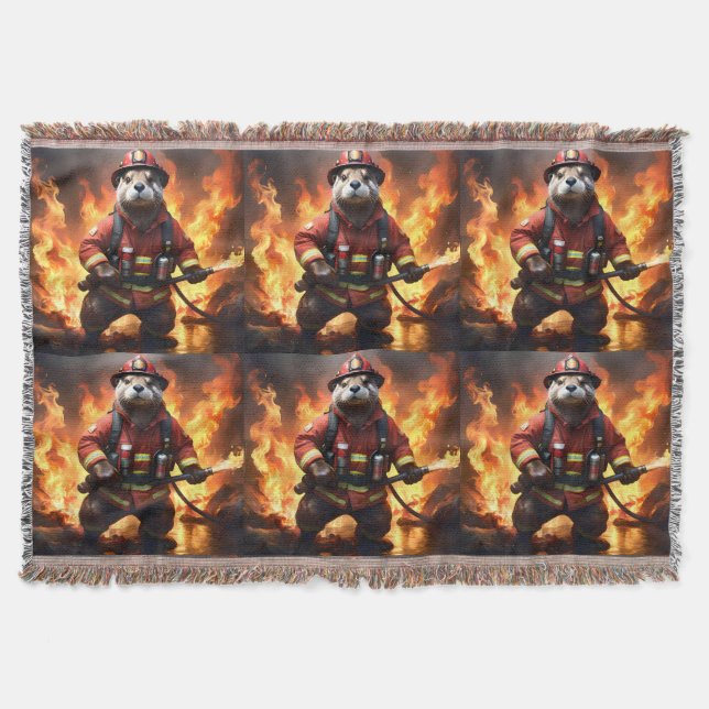 Otter Firefighter, Throw Blanket (Front)