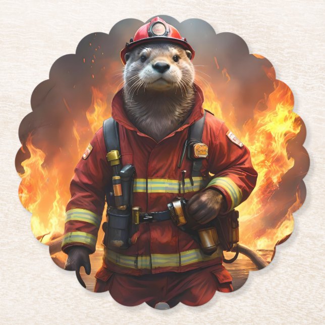 Otter Fireman Backburing, Paper Coaster (Front)