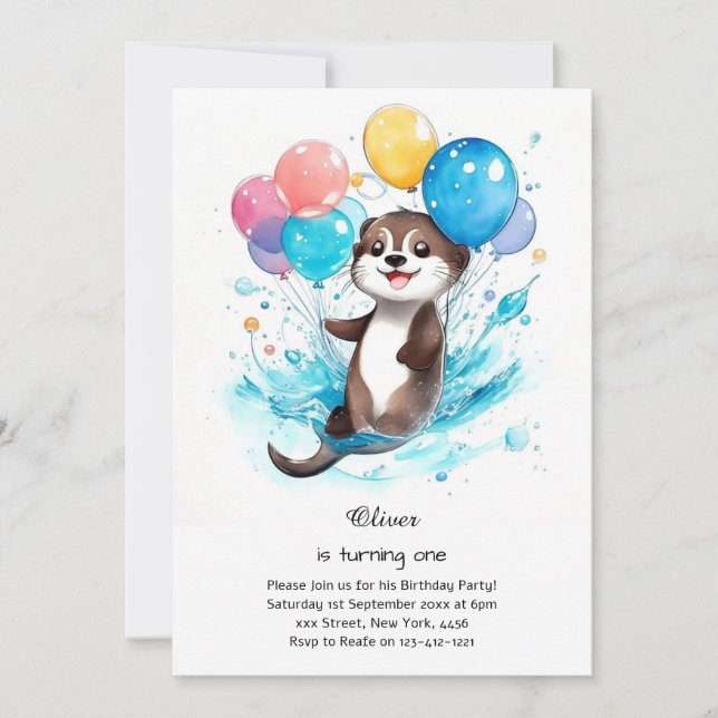 Otter First Birthday Invitation (Front)