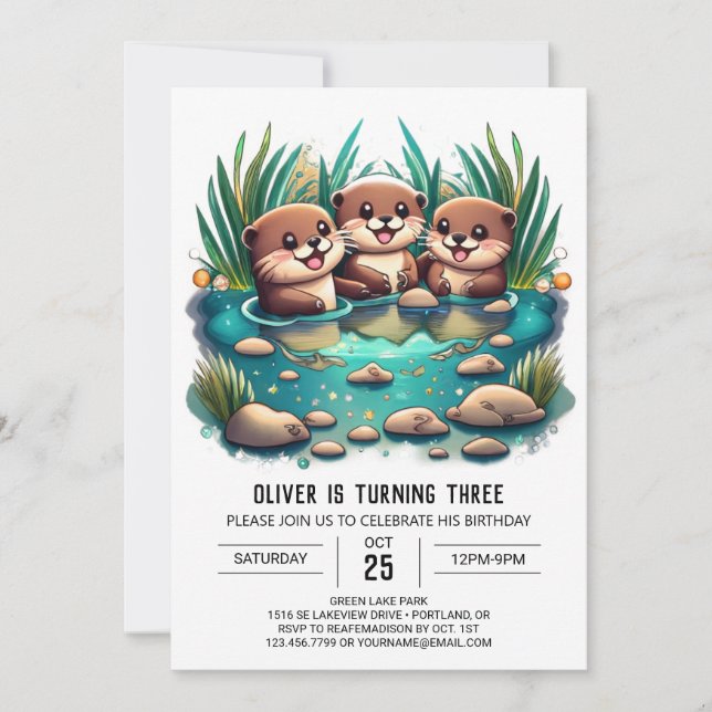 Otter Friends Whimsical Birthday Invitation (Front)