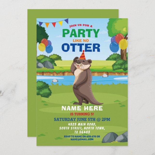 Otter Fun Birthday Party Park Zoo Animal  Invitation (Front/Back)