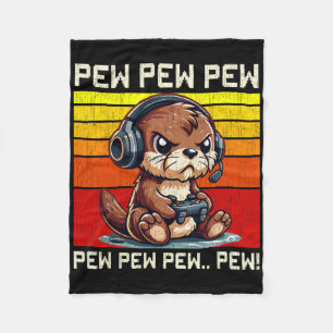 Otter Gamer Pew Funny Video Games Vintage Boys Men Fleece Blanket