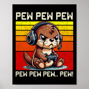 Otter Gamer Pew Funny Video Games Vintage Boys Men Poster
