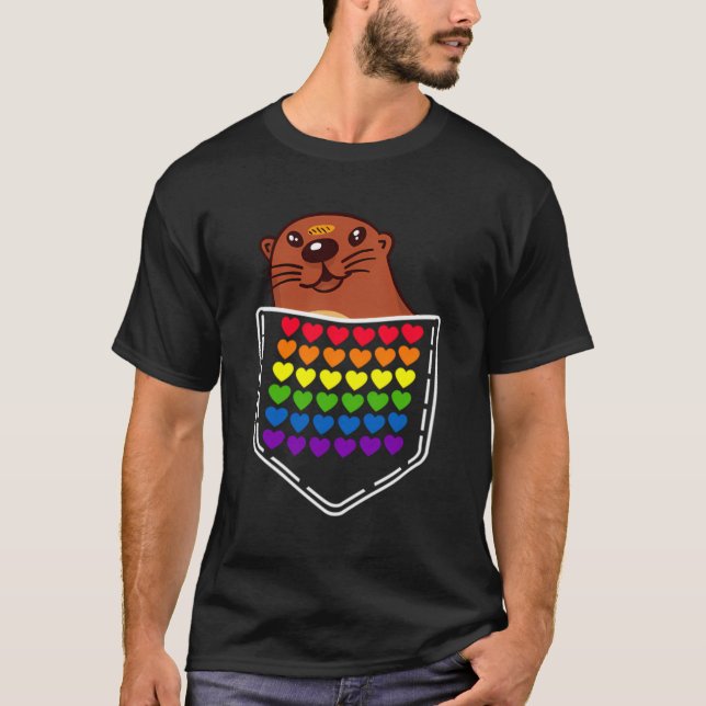 Otter Gay Bag Lgbt Proudly Rainbow Flag Gift T-Shirt (Front)