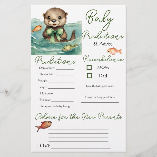 Otter Gender Neutral Baby Predictions Advice Card (Front)