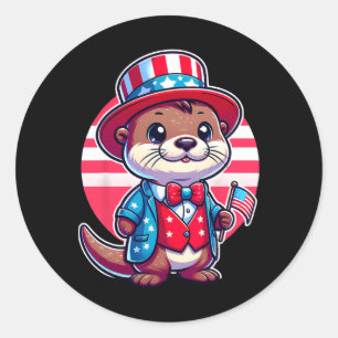 Otter Happy 4th Of July Independence Day Men Women Classic Round Sticker
