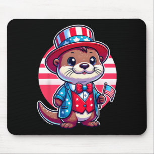 Otter Happy 4th Of July Independence Day Men Women Mouse Pad