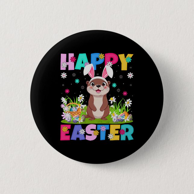 Otter Happy Easter Egg Hunt Bunny Ear Otter Easter 6 Cm Round Badge (Front)