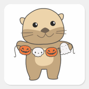 Otter Happy Halloween Pumpkin Bat Costume Square S Sticker