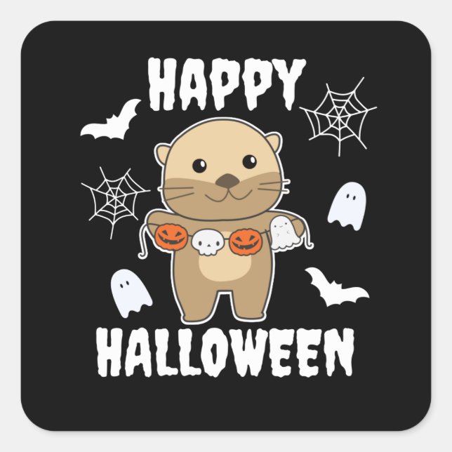 Otter Happy Halloween Pumpkin Bat Costume Square Sticker (Front)