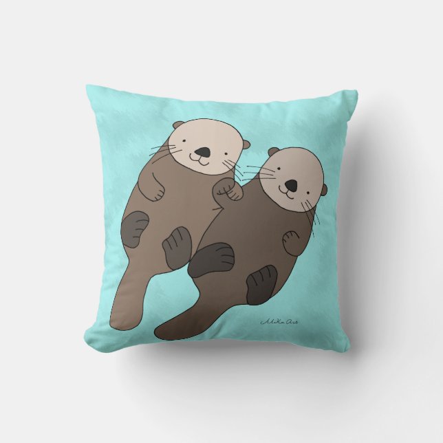 Otter Holding Hands Pillow Cute Otter Throw Pillow (Front)