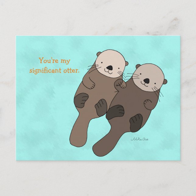 Otter Holding Hands Postcard Cute Otter Couple (Front)