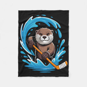 Otter Ice Hockey Player Stick Goalkeeper Fleece Blanket