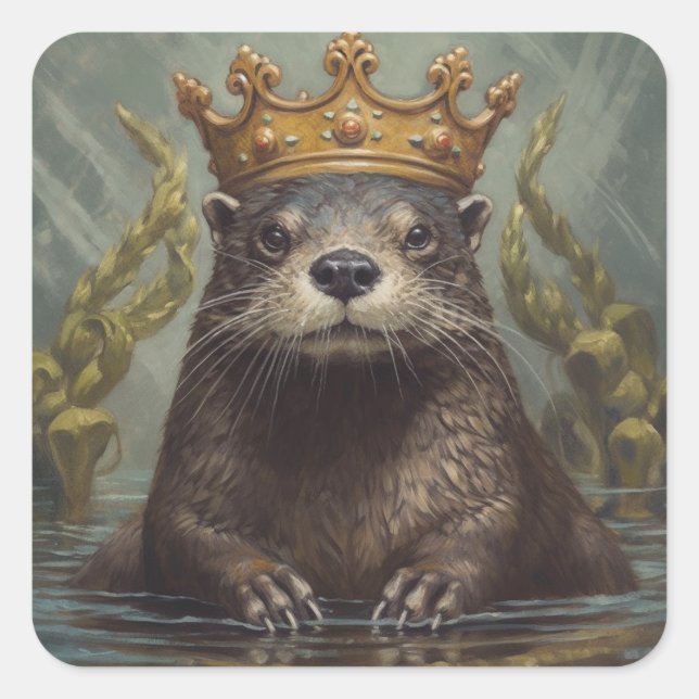 Otter in a Crown Square Sticker (Front)