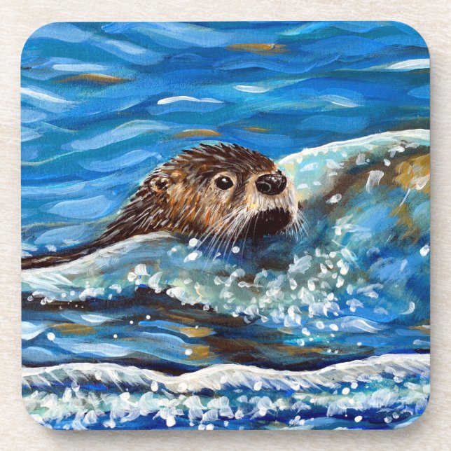Otter in the Sea Painting Coaster (Front)